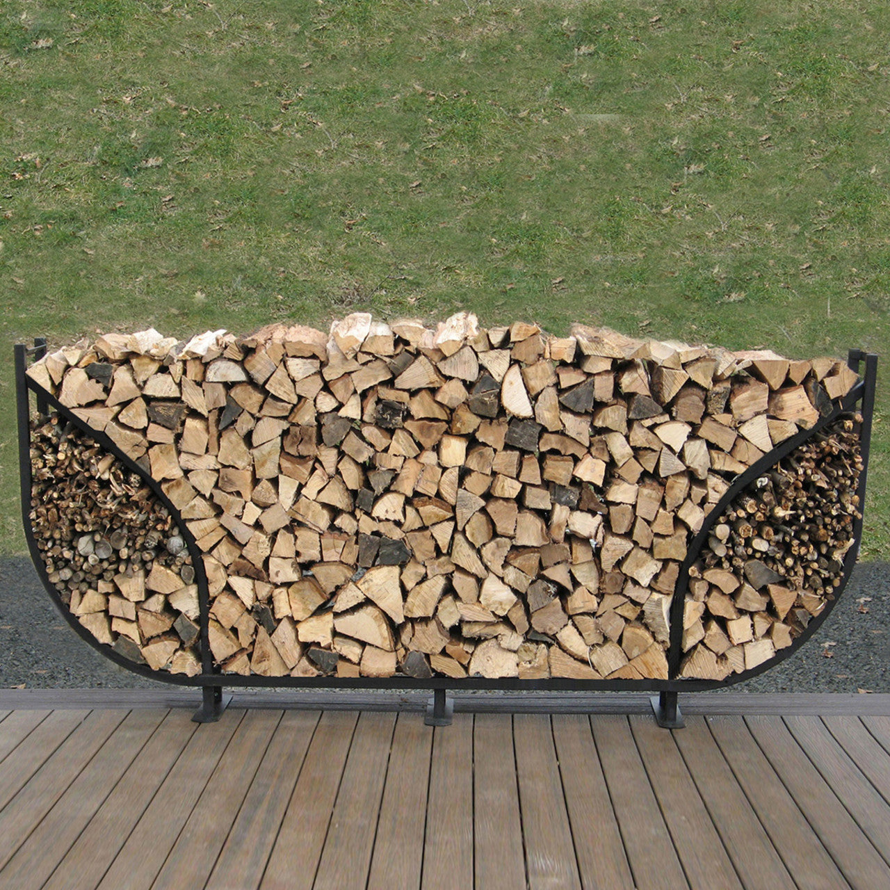 SHELTER-IT 8' Double Leaf Black Firewood Storage Rack with Kindling Storage - No Cover