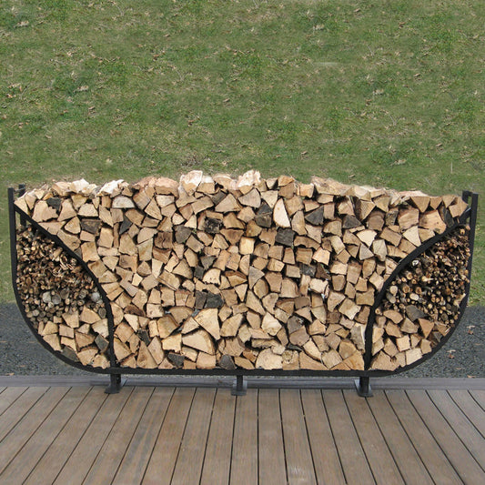 SHELTER-IT 8' Double Leaf Black Firewood Storage Rack with Kindling Storage - No Cover