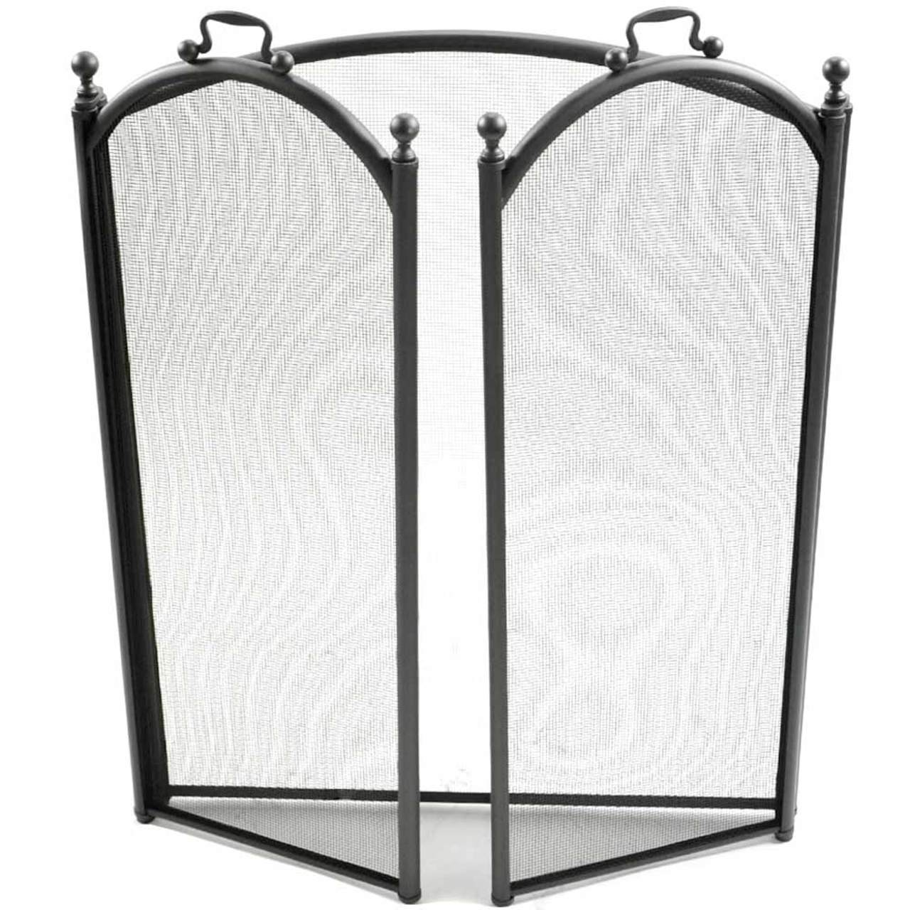 3 Fold Large Diameter Fireplace Screen - Black