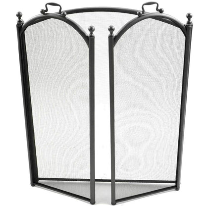 3 Fold Large Diameter Fireplace Screen - Black