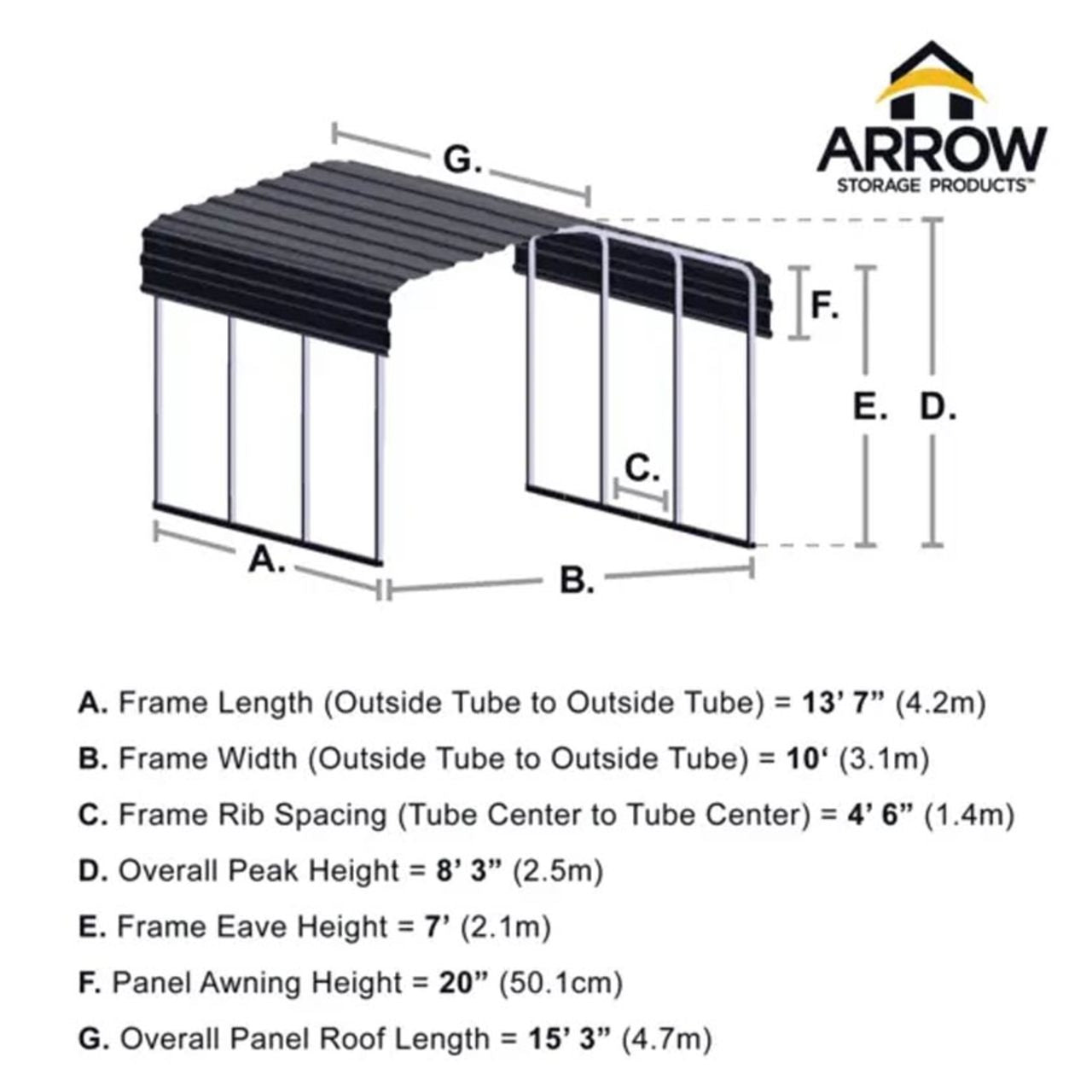 Arrow Carport 10 x 15 x 7 Ft. - Charcoal
