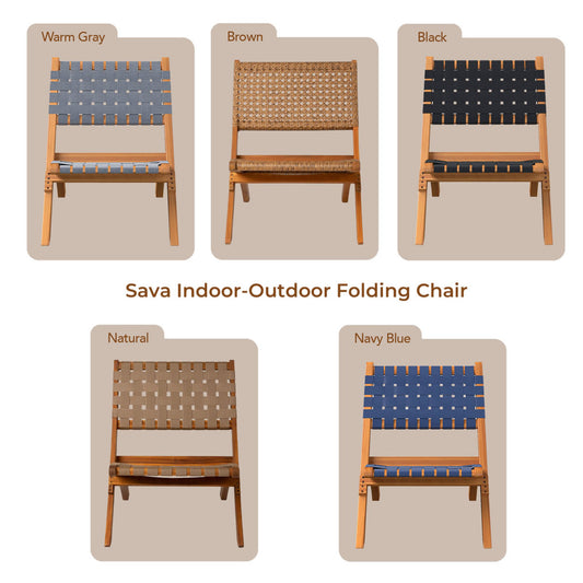 Fire Sense Sava Indoor-Outdoor Folding Chair in Black/Natural/Navy Blue/Warm Grey/Brown Webbing - 62774 - 64159 - 63636 - 63637 - 64098