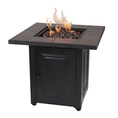 The Vanderbilt - LP Gas Outdoor Fire Pit w/ Ceramic Tile Mantel - Black