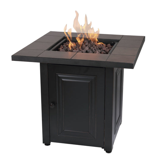 The Vanderbilt - LP Gas Outdoor Fire Pit w/ Ceramic Tile Mantel - Black