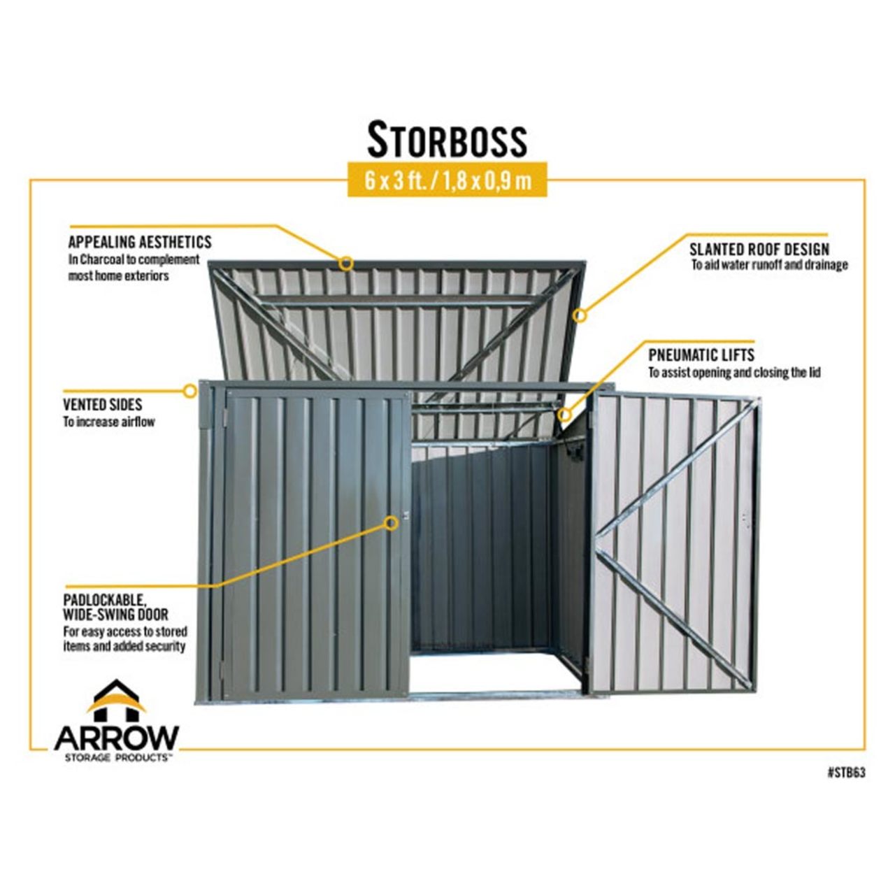 Arrow Storboss 6' x 3' Horizontal Shed - Charcoal