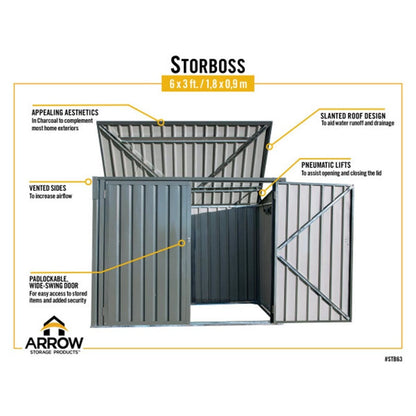 Arrow Storboss 6' x 3' Horizontal Shed - Charcoal