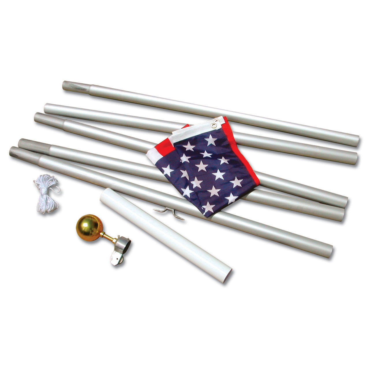 20ft Valley Forge Silver Aluminum Flagpole with 3'x5' Sewn Nylon US Flag