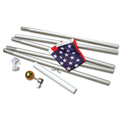 20ft Valley Forge Silver Aluminum Flagpole with 3'x5' Sewn Nylon US Flag