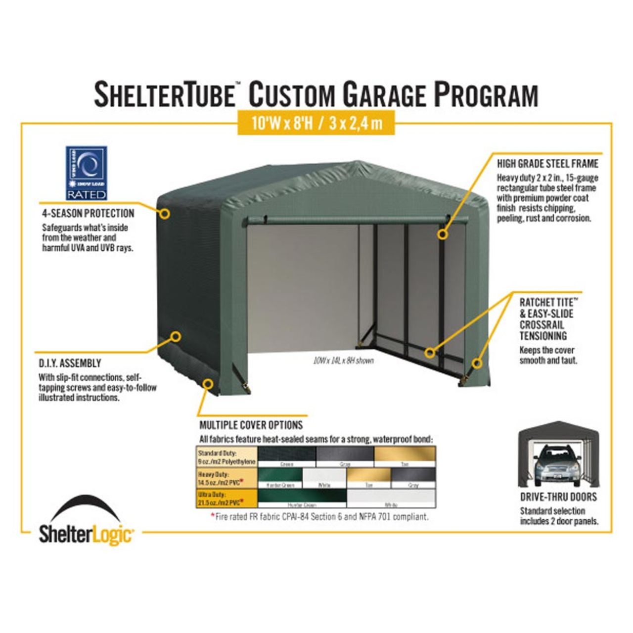 ShelterTube 10' x 27' x 8' Wind & Snow-Load Rated Garage - Green