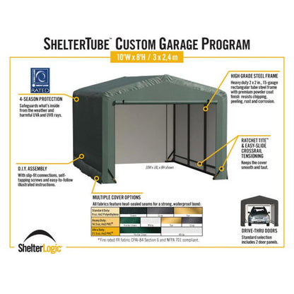 ShelterTube 10' x 27' x 8' Wind & Snow-Load Rated Garage - Green