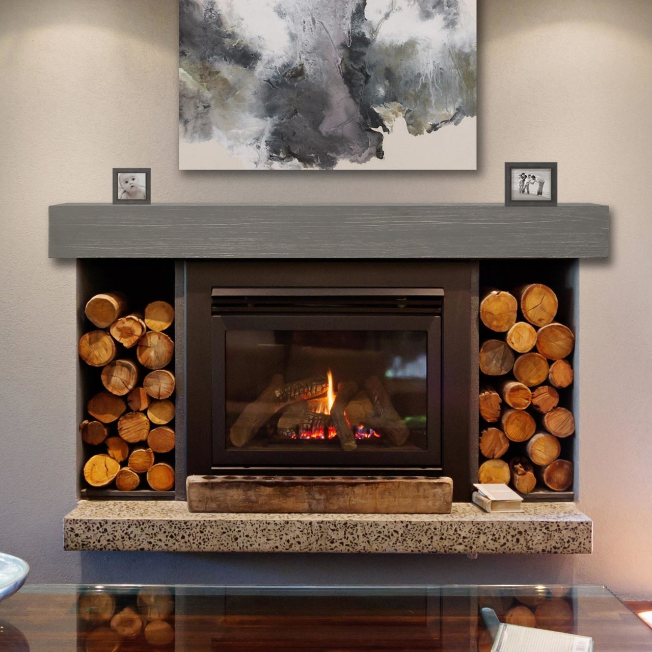 60" Zachary Non-Combustible Fireplace Shelf by Pearl Mantels - Graywash Finish