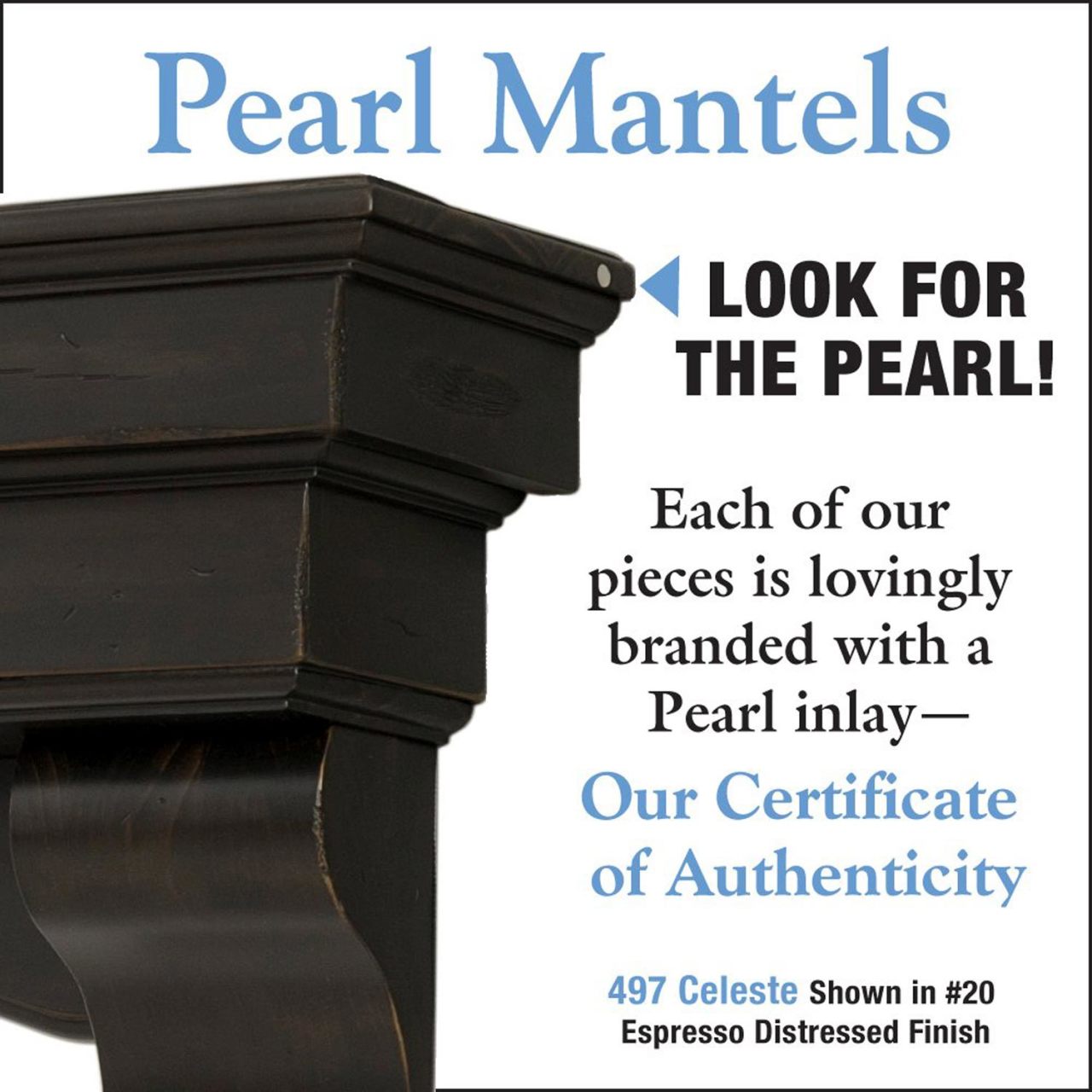 48" Celeste Fireplace Shelf by Pearl Mantels - Espresso Distressed Finish