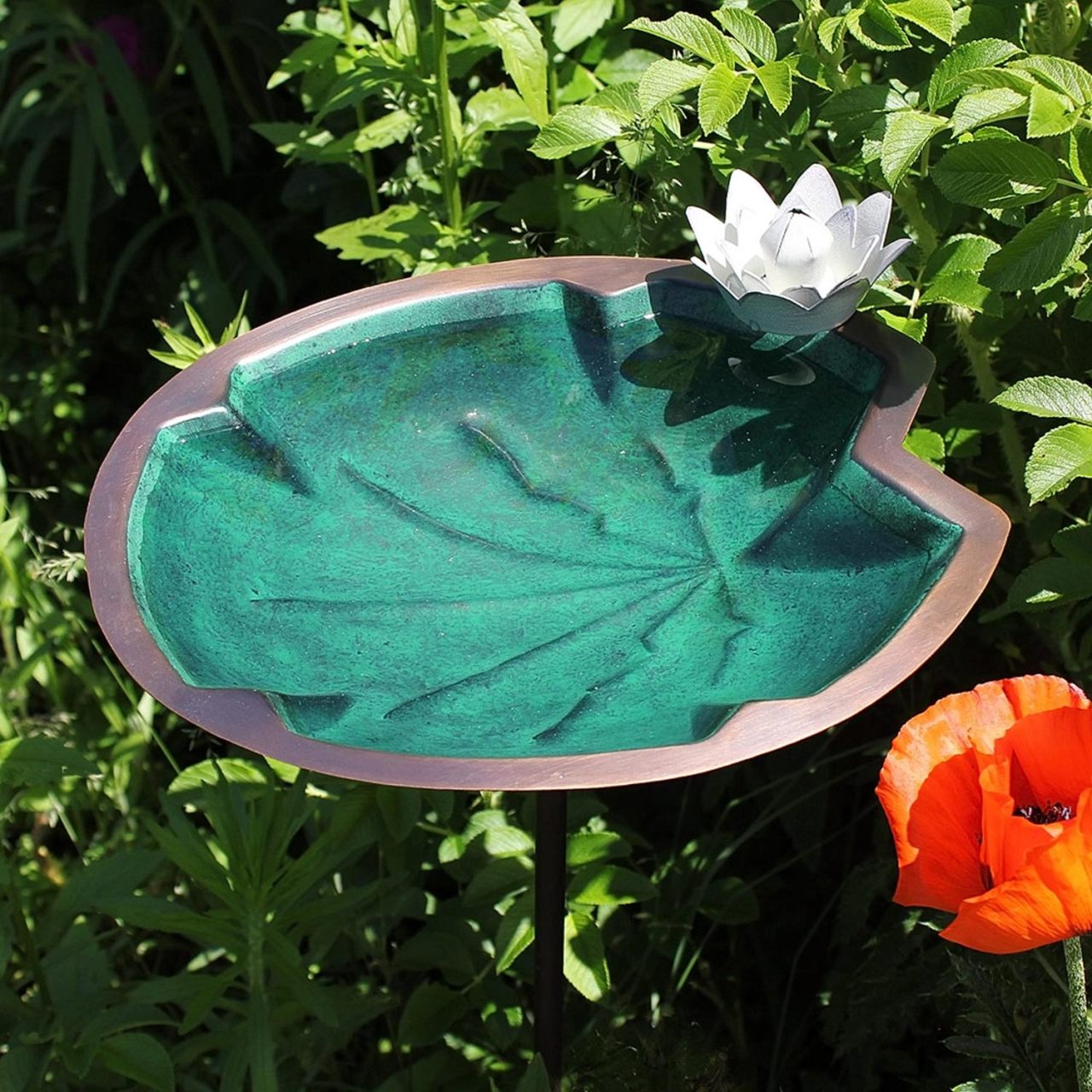 12.5" Lilypad Birdbath with Stake - Green