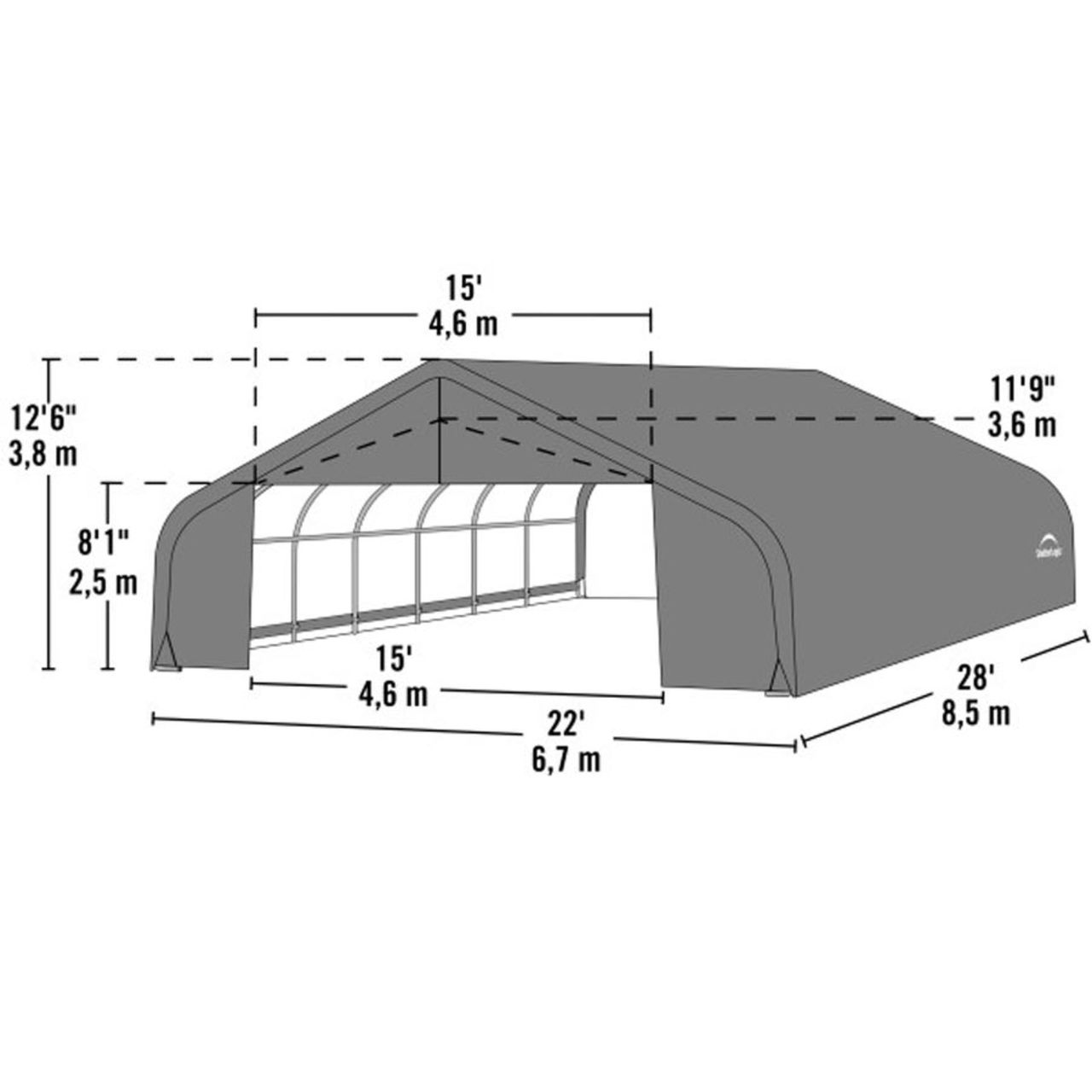 ShelterCoat 22' x 28' Garage With Peak 12.5' Roof - Green