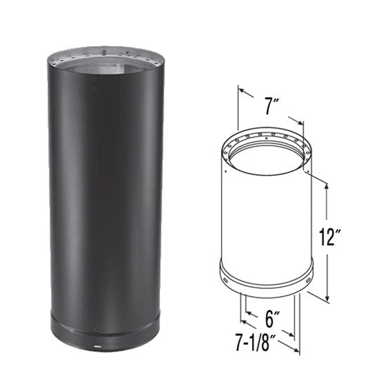 6" x 12" DVL Double-Wall Black Stove Pipe - 6DVL-12