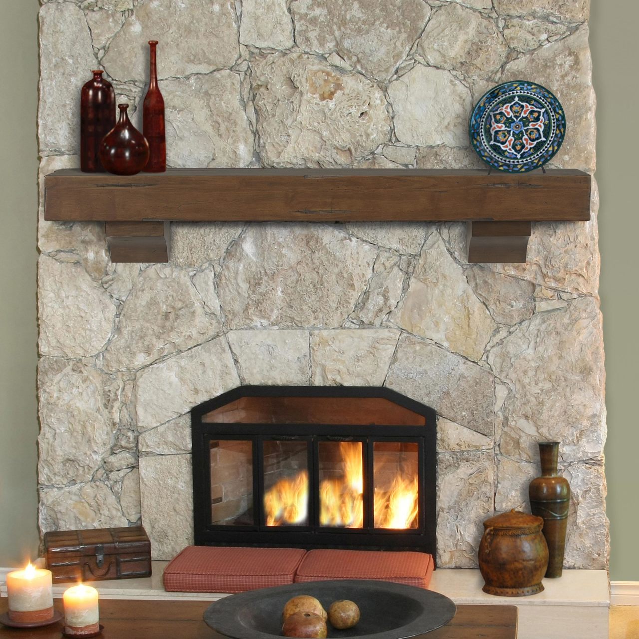 60" Shenandoah Fireplace Shelf by Pearl Mantels - Cherry Distressed Finish