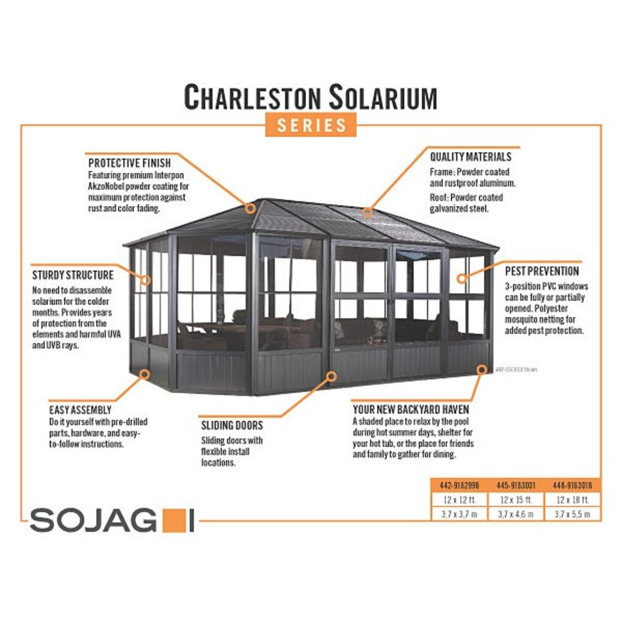 Charleston 12' x 12' Solarium - Dark Gray