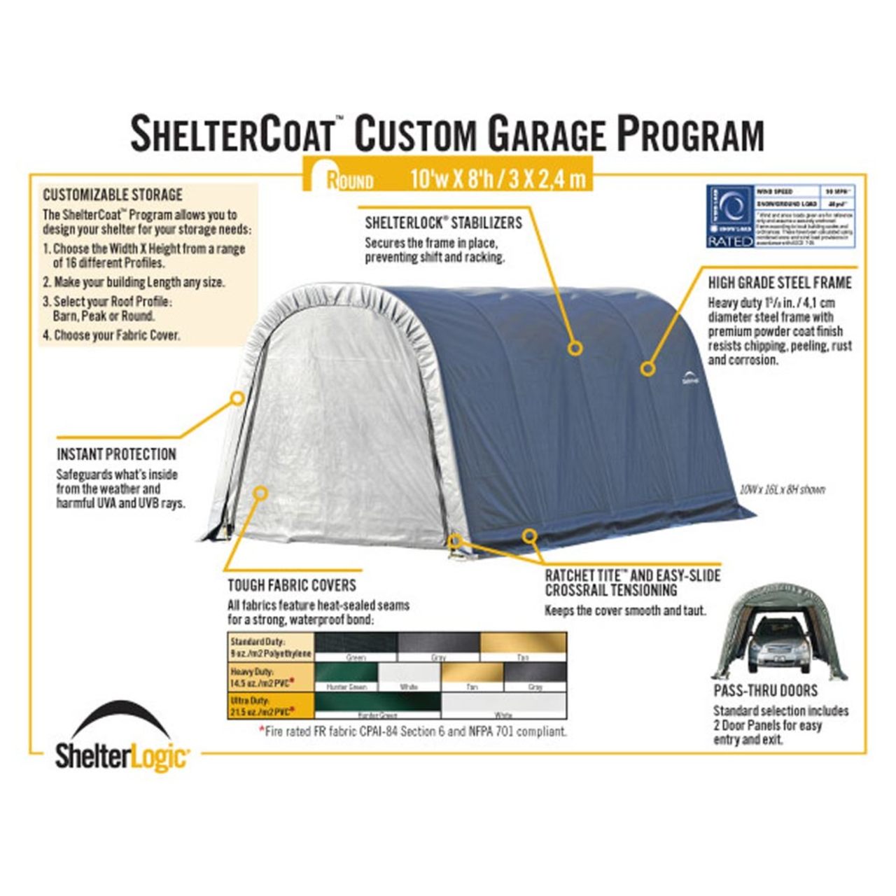 ShelterCoat 10' x 16' Wind & Snow Rated Garage  - Green