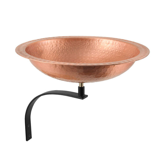 13" Hammered Solid Copper Birdbath with Wall Mount Bracket