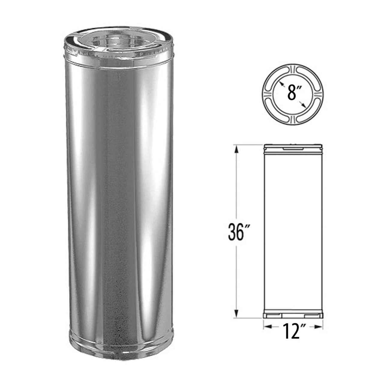 8" x 36" DuraPlus Stainless Steel Chimney Pipe - 8DP-36SSCF