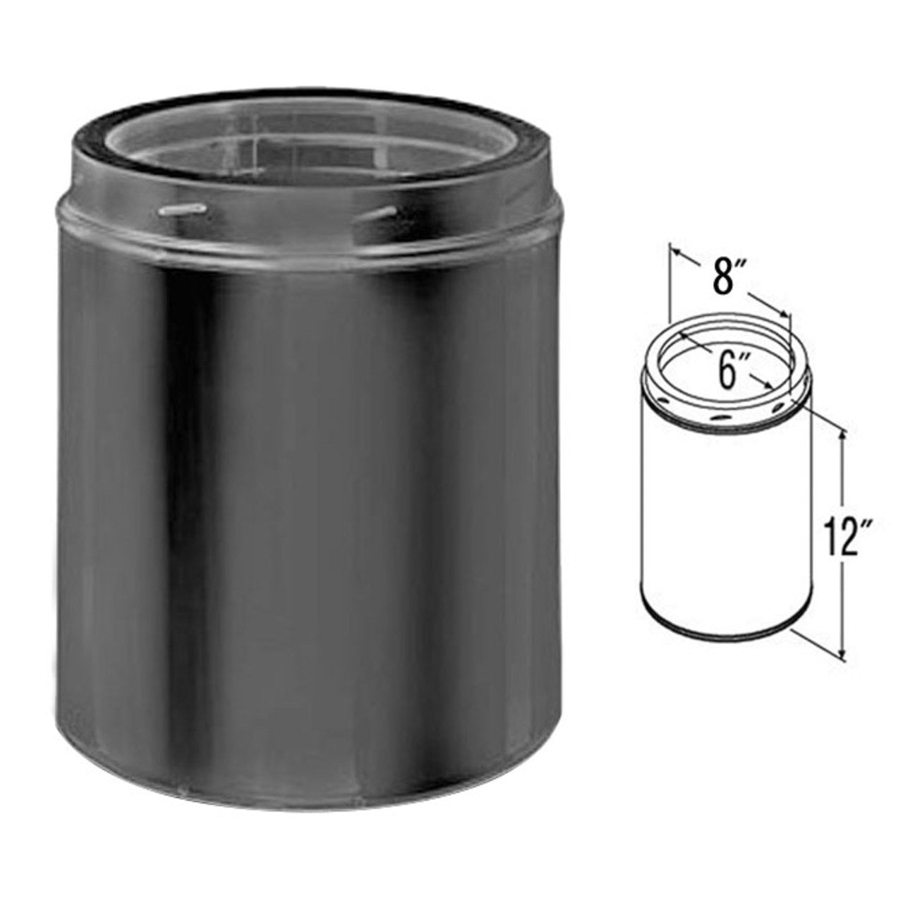 6" x 12" DuraTech Black Chimney Pipe - 6DT-12B