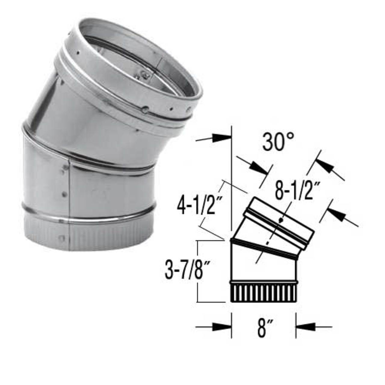 8" DuraLiner 30 Degree Stainless Steel Elbow - 8DLR-E30SS