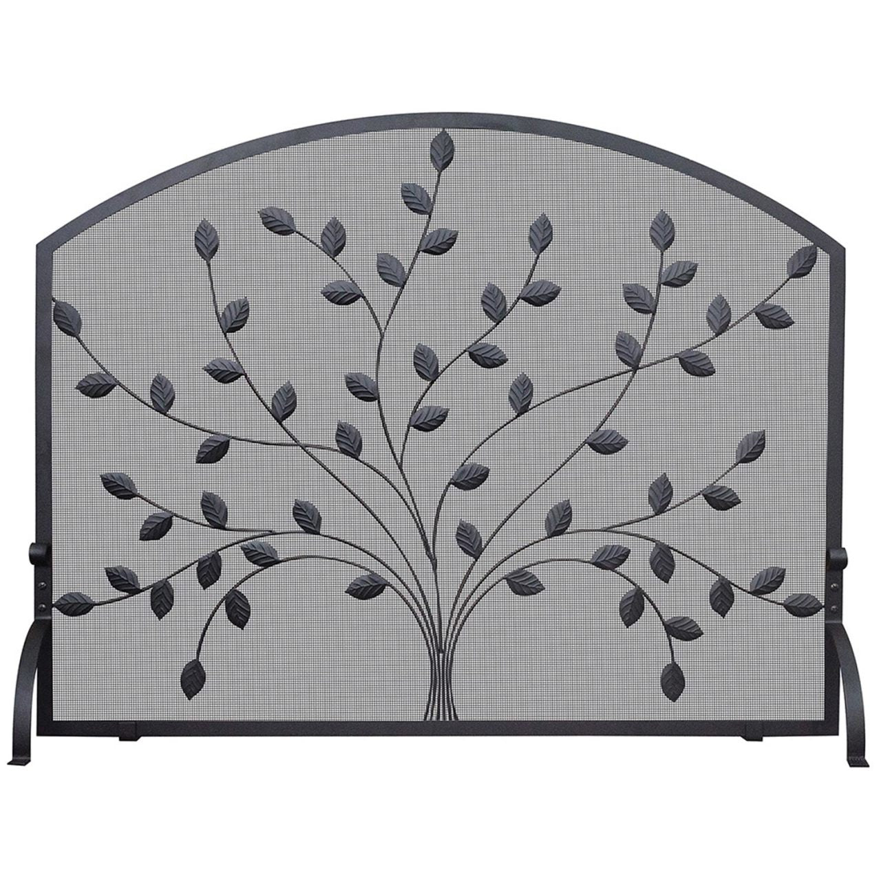 Single Panel Black Wrought Iron Screen with Leaf Design