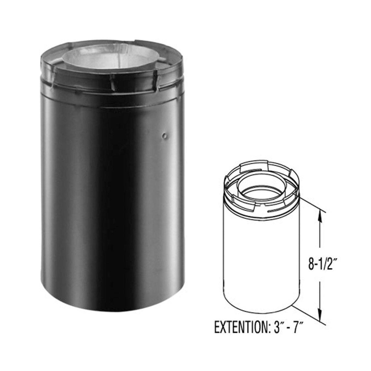 4" x 6 5/8" DirectVent Pro 8 1/2" Black Chimney Pipe Extension - 46DVA-08AB