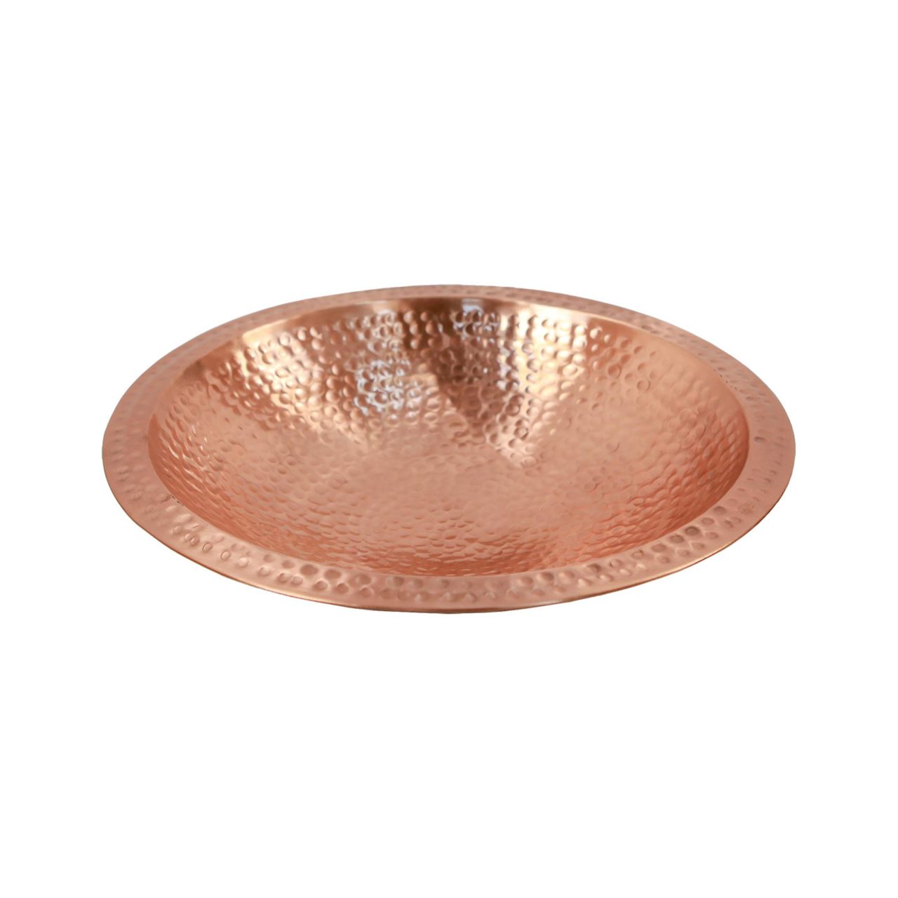 14" Solid Hammered Copper Bowl w/ Rim
