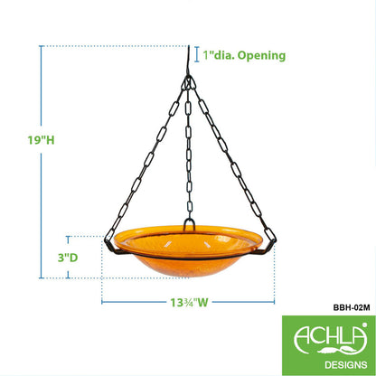 Crackle Glass Hanging Birdbath-Mandarin