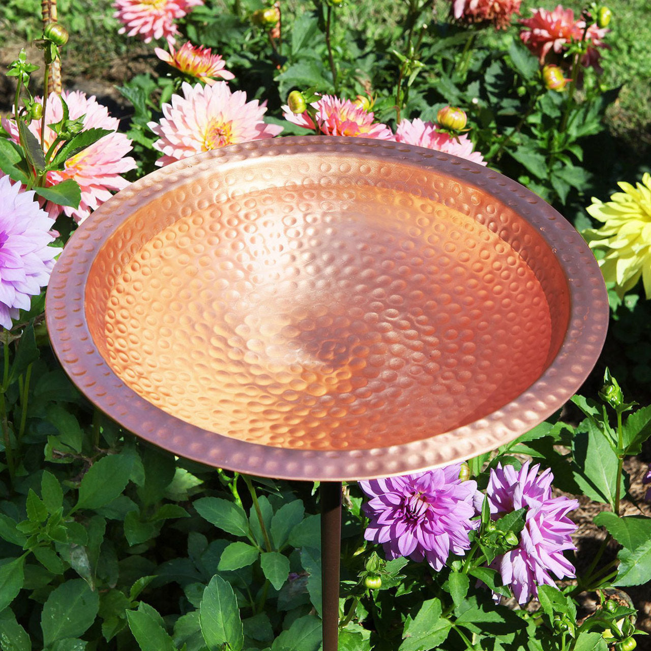13" Hammered Solid Copper Staked Birdbath