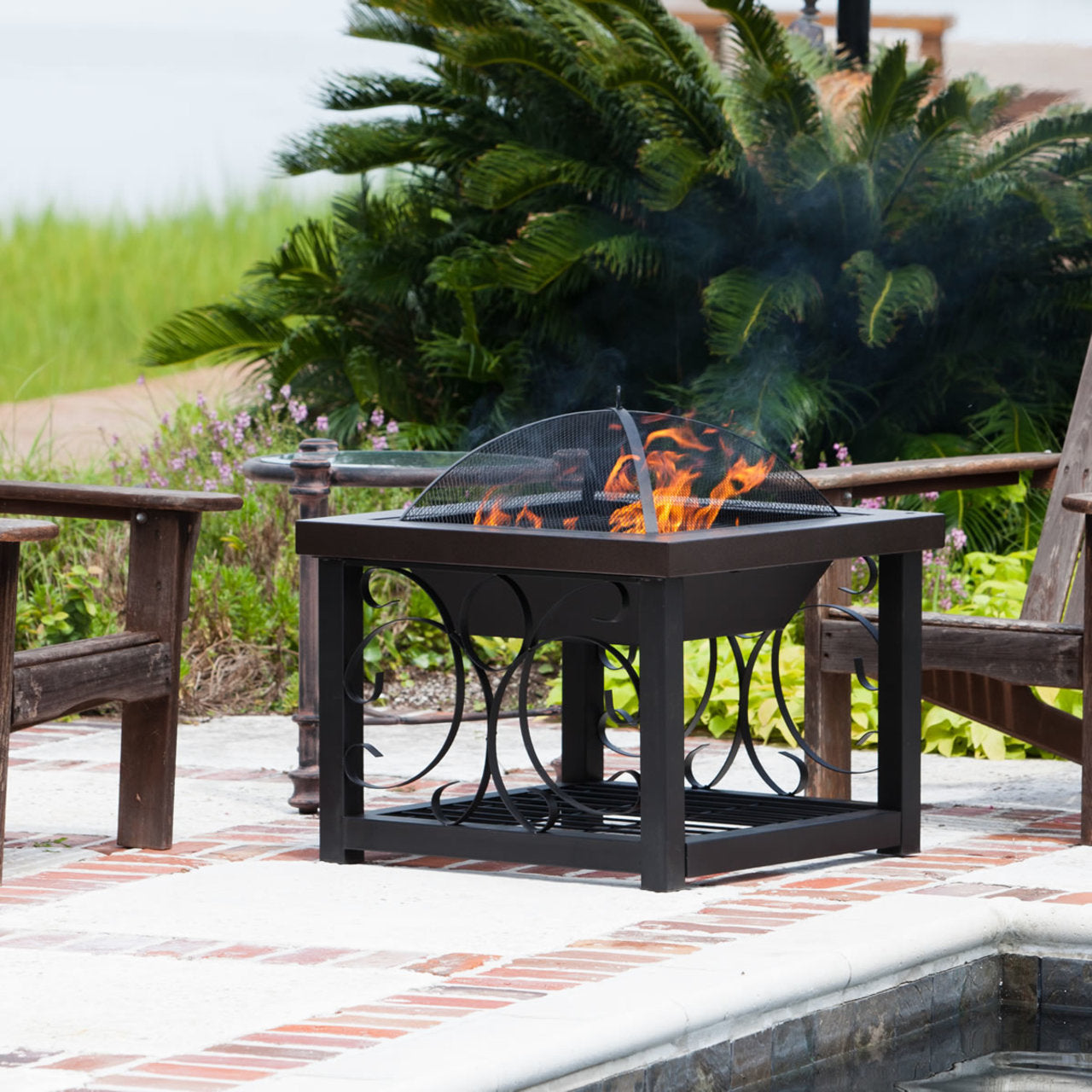 Fire Sense Hammer Tone Bronze Finish Cocktail Table Fire Pit - 61331