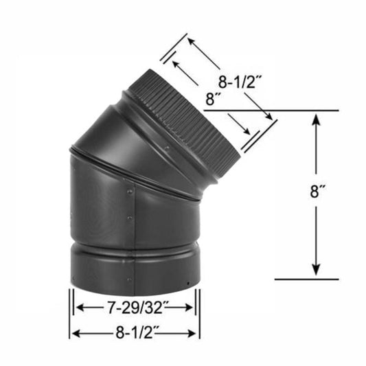 8" DSP Double Wall 45 Degree Black Elbow - DSP-8E4