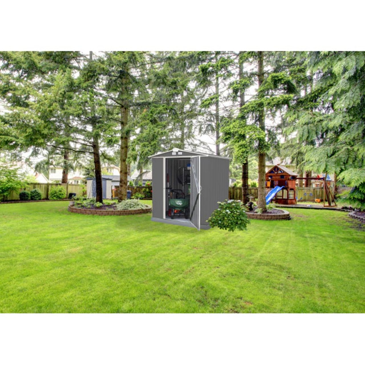 EZEE Low Gable - Galvanized Steel 6' x 5' Storage Shed - Charcoal/Cream
