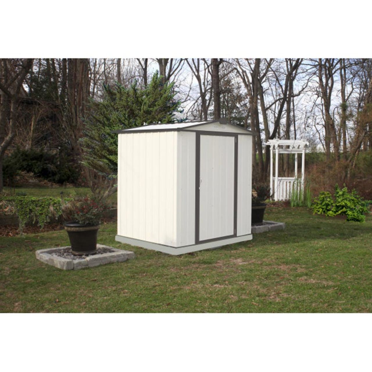 EZEE Low Gable - Galvanized Steel 6' x 5' Storage Shed - Cream/Charcoal