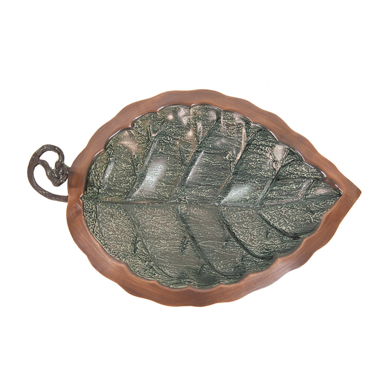 13" Aspen Leaf Birdbath in Brass and Verdi Patina with Over Rail Bracket