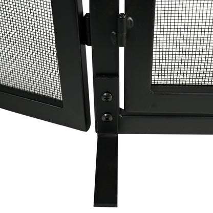 3 Panel Black Wrought Iron Arch Top Fireplace Screen with Doors