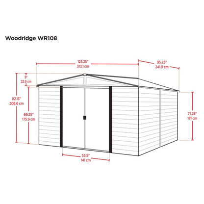 Woodridge 10' x 8' Steel Storage Shed in Coffee and Woodgrain