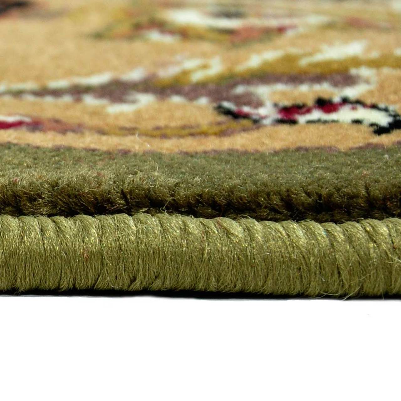 46" Half Round Green and Taupe Kashan Hearth Rug