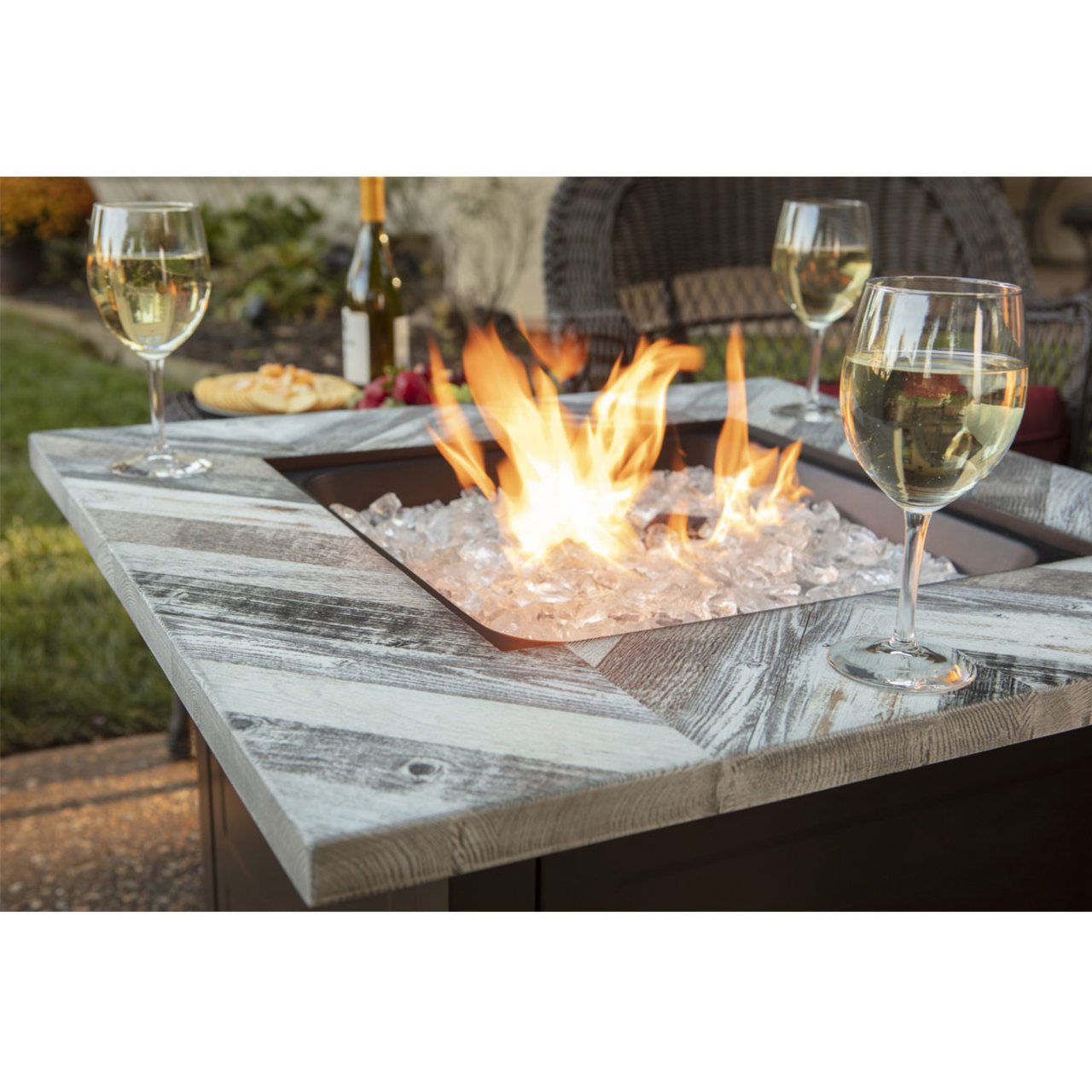 The Duval - LP Gas Outdoor Fire Pit w/ Printed Resin Mantel - Brown