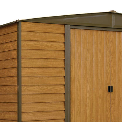 Woodridge 10 x 6 Steel Storage Shed in Coffee and Woodgrain