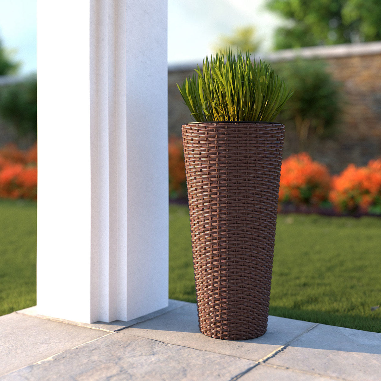Mocha Wicker Planter Set - 2 Piece
