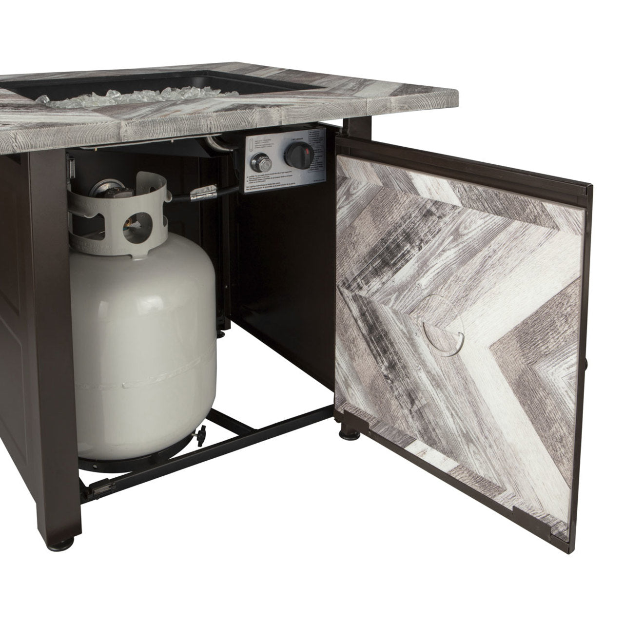 The Duval - LP Gas Outdoor Fire Pit w/ Printed Resin Mantel - Brown