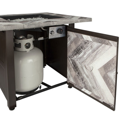 The Duval - LP Gas Outdoor Fire Pit w/ Printed Resin Mantel - Brown