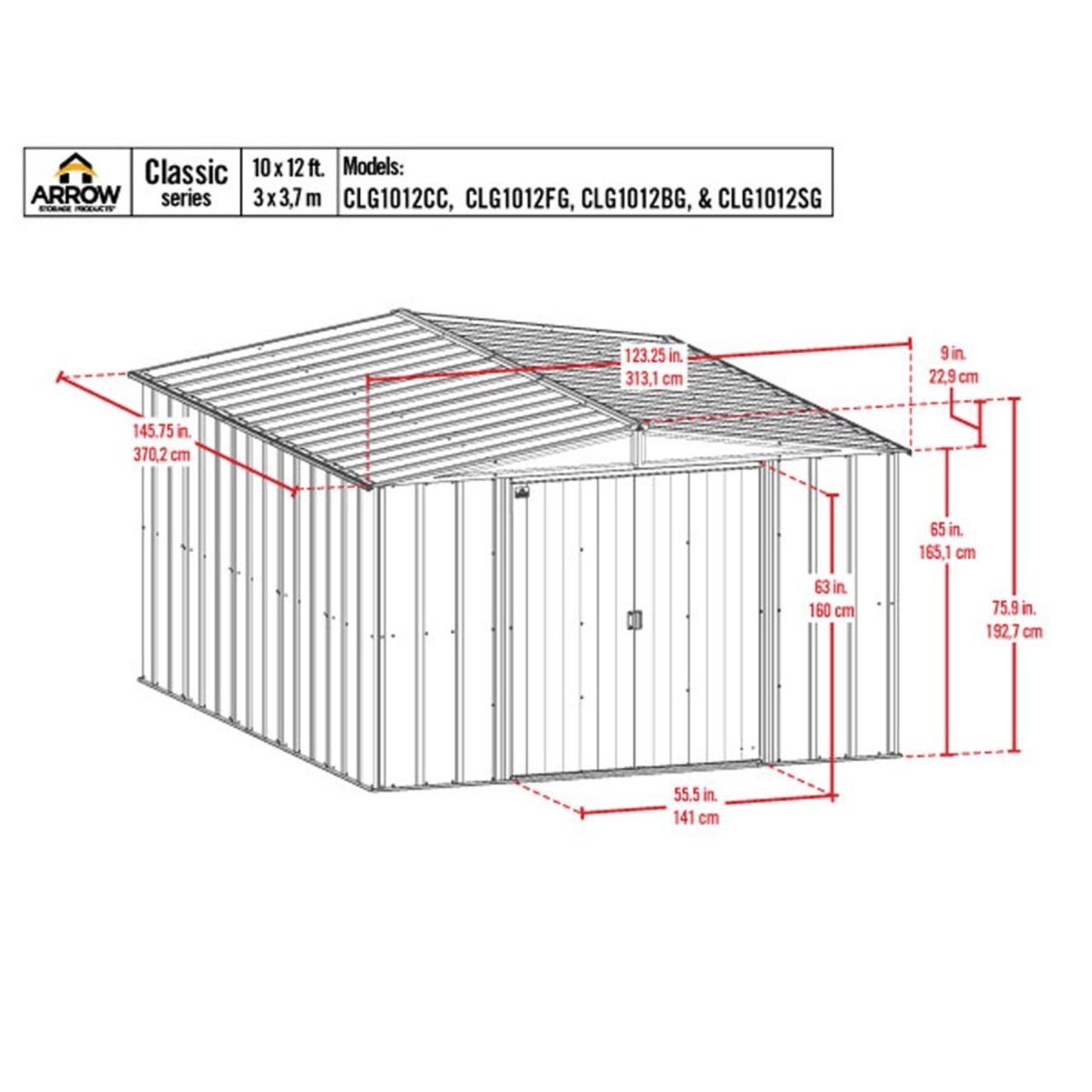 Arrow Classic Steel Storage Shed  10' x 12' - Flute Gray