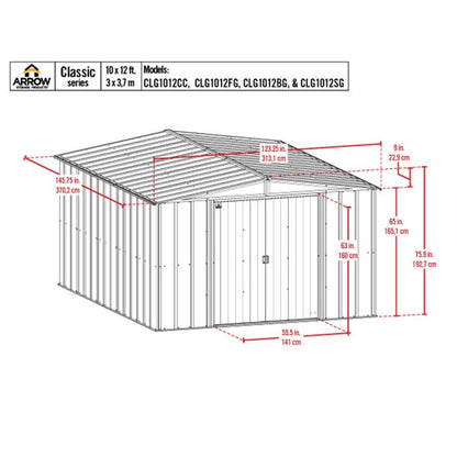 Arrow Classic Steel Storage Shed  10' x 12' - Flute Gray