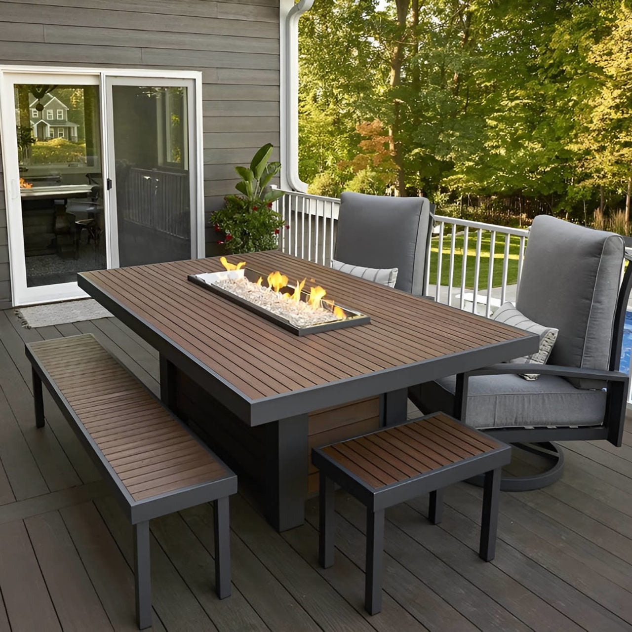 Outdoor Greatroom Kenwood and Brooks Linear Chat Height Gas Fire Pit Table
