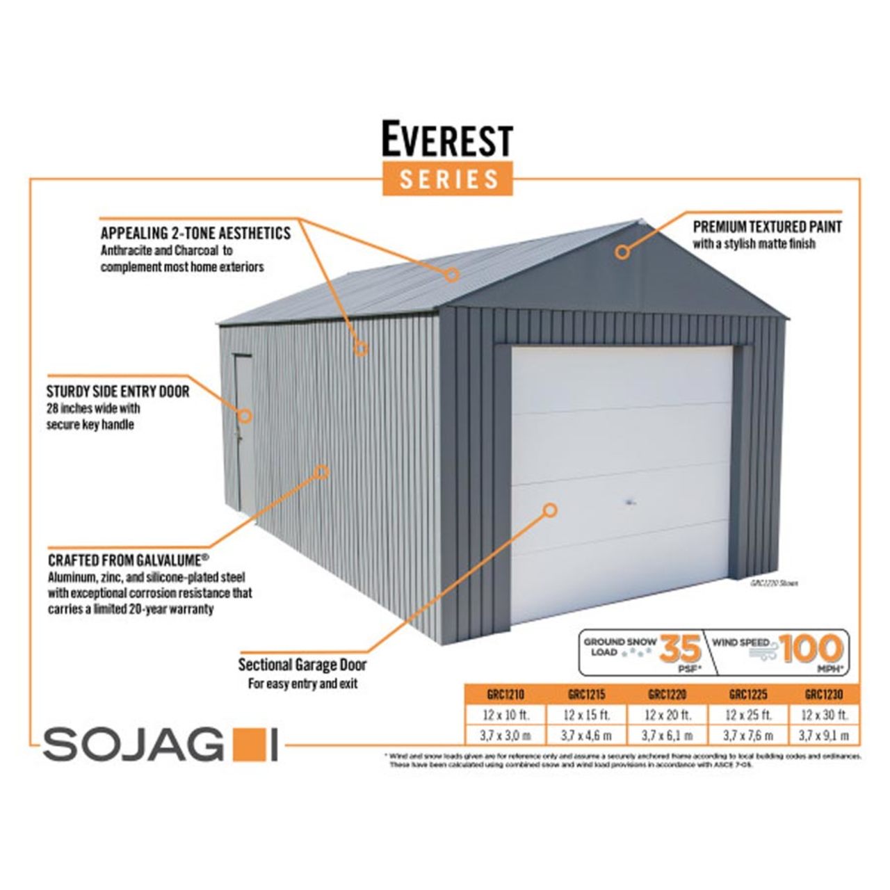 Everest 12' x 30' Garage - Charcoal