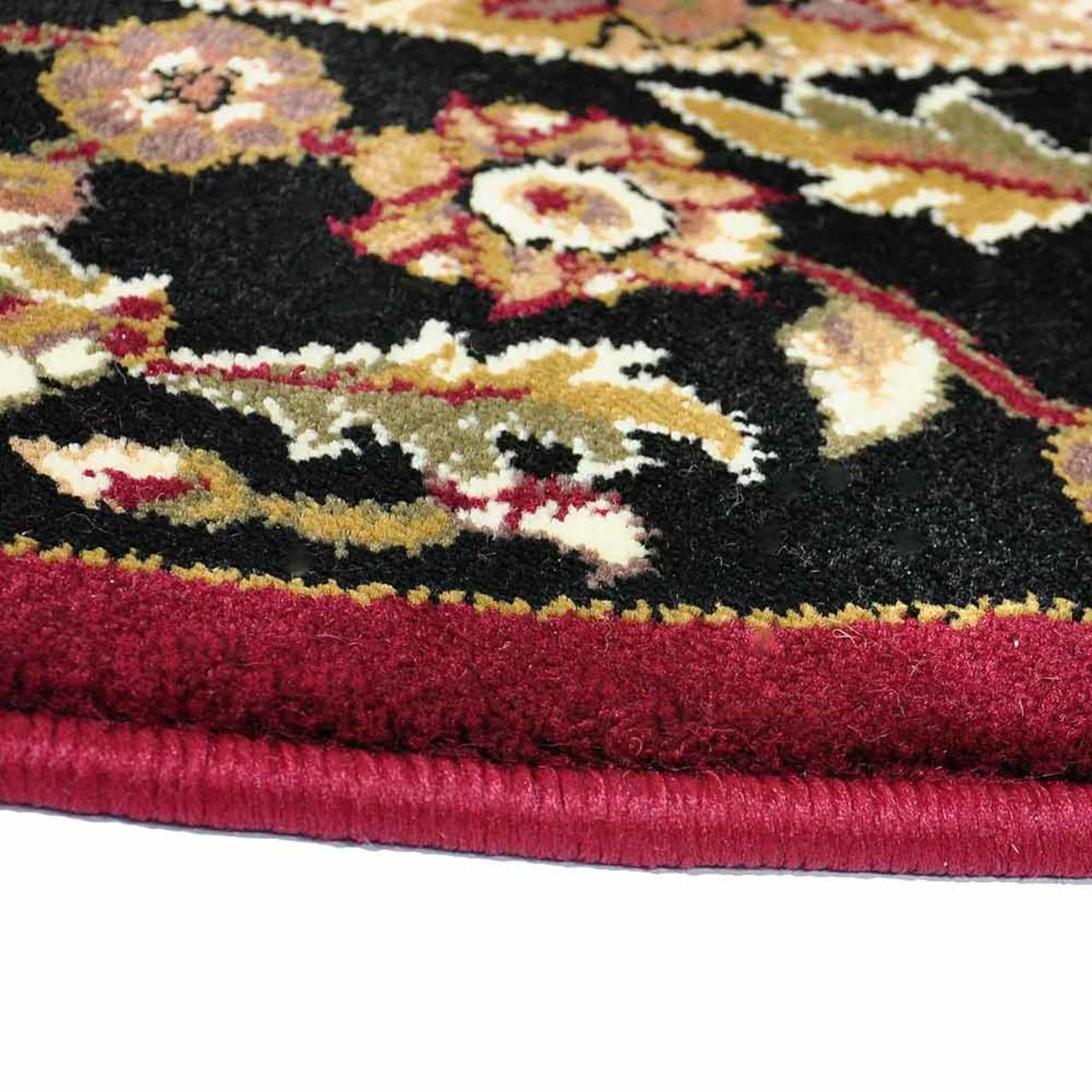 46" Half Round Red and Black Kashan Hearth Rug
