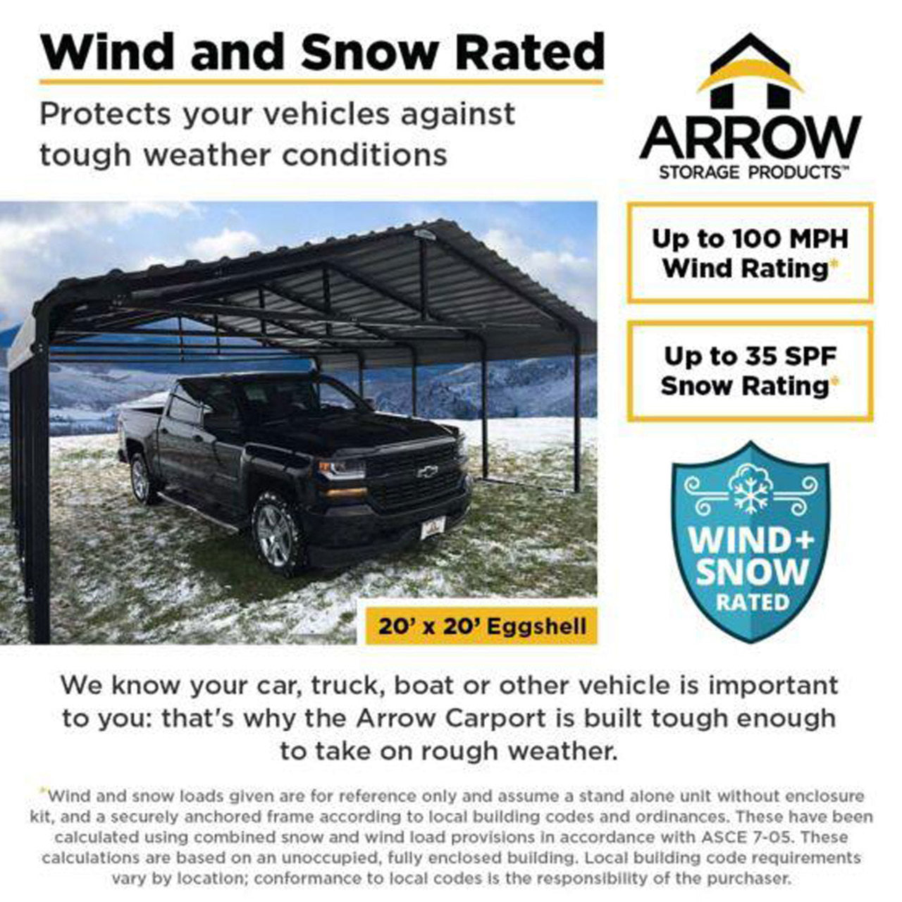 Arrow Carport 20 x 24 x 7 Ft. - Eggshell